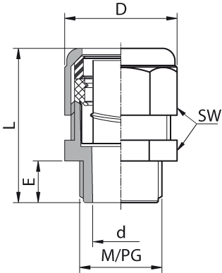 Verschraubung AU 159P, Außengewinde PG7, Terminalgröße 10mm, IP67, vernickeltes Messing, 